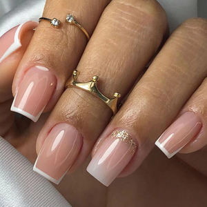 Cubierta completa de corta duración Brillo de lujo Prensa Rosa francesa en puntas de <span class=keywords><strong>uñas</strong></span> Abs <span class=keywords><strong>Uñas</strong></span> postizas cuadradas Venta al por mayor Faux Ongles - Product Image 1