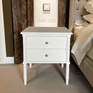 NH1286 Italian Cabinet Antique Living Room Furniture Wooden <strong>Bedside</strong> Carved <strong>Bamboo</strong> White <strong>Table</strong> With 2 Drawers Nightstand Cabinet - Product Image 1