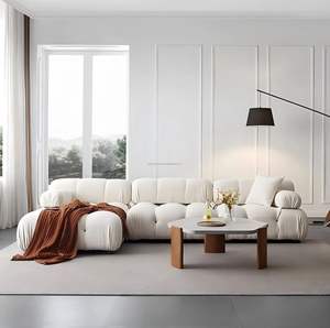 Divano Componibile Moderno in Tessuto Trapuntato con Gambe in Legno Massello per Soggiorno di Casa o Hotel - Product Image 3