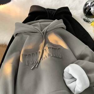 Wholesale High Quality Heavyweight Men Oversized Pullover Hoodie <b>Fleece</b> Lined Unlined Custom Logo Print <b>Thick</b> Wool Hoodies - Product Image 2