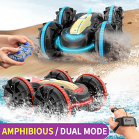 Voiture RC amphibie 4x4 rapide 2,4 GHz étanche à double commande avec éclairage pour jeux en piscine pour enfants, télécommande incluse