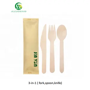 3-in-1 Content Knife Fork Spoon Disposable Wooden Cutlery Set