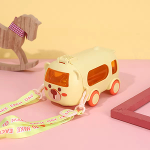Hot <b>Sale</b> Cute Kids 500ml Portable Drinking Bottle <b>Bus</b> Shape Straw Drinking Cup with Shoulder Strap <b>for</b> Boys Girls <b>School</b> Home - Product Image 3