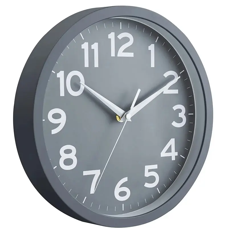 10 Inch Grey Wall Clock Battery Powered Silent Small Analog Modern Minimalist Style Clock Decor for Office Kitchen Living Room