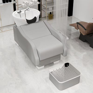 Cama de lavado de cabello semireclinable especial para peluquerías y salones de belleza equipada con lavabo cerámico accionado con el pie. - Product Image 2