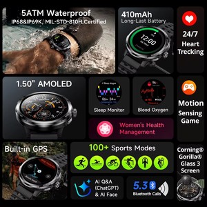Reloj Inteligente Ulefone Armor Watch Pro con Pantalla AMOLED de 1.5'', GPS Integrado, Monitor de Ritmo Cardíaco, Magnético, Resistente al Agua IP68, Reloj Deportivo - Product Image 3