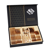 Ensemble de couverts de haute qualité en acier inoxydable, cuillère, fourchette, couteau, 24 pièces, avec boîte cadeau de luxe pour restaurant