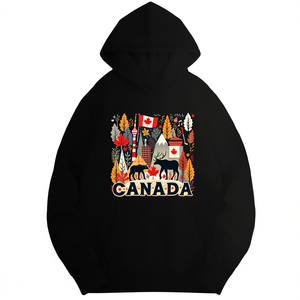 Sudadera con Capucha para Mujer con Estampado de Cultura Canadiense, 100% Poliéster, Tejido de Punto, Informal, para Otoño, con Diseño de Arce y Bolsillos - Product Image 1