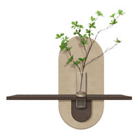 Décoration murale 3D en grès style moderne avec lumière LED, vase suspendu et plante verte artificielle pour salon