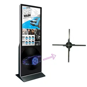 Mundo primeiro 3d holograma kiosk 2d 3d animação led holograma ventilador digital display