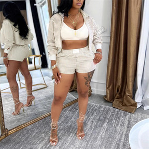 Модный женский комплект в полоску: топ с длинным рукавом и шорты, летний набор из двух предметов 2026 - Product Image 5