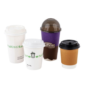 Takeaway Food Packing Custom Single Wall Coffee Paper Cup with Dome PP PET Lids