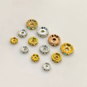Electroplated Gold Silver Micro Inlaid Diamond <b>Ring</b> Spacers Cubic Zirconia Round Loose Beads DIY Jewelry Accessories - Product Image 3