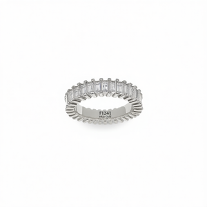 Anello Classico in Oro Bianco con Diamanti F1241, Diamanti Naturali Taglio Baguette, Gioielleria Raffinata da Donna - Product Image 1