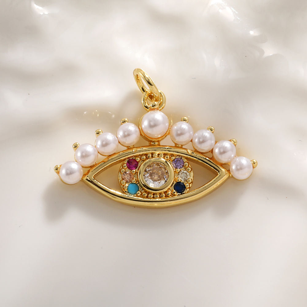 Spot Devil's Eye Necklace Pendant Accessories Blue Eyes Copper Zircon Pearl Octagonal Star Mount DIY Jewelry Bead Caps Oro