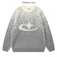 Pull ras du cou personnalisable pour homme, style décontracté jacquard, patchwork dégradé automne, streetwear à manches longues