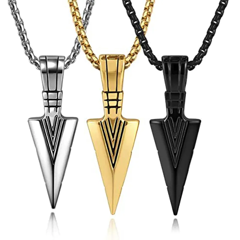 Fashion Arrow Necklace Vintage Triangle Arrow Necklace Gold Plated Link Chain Spearpoint Arrowhead Pendant Necklace for Men