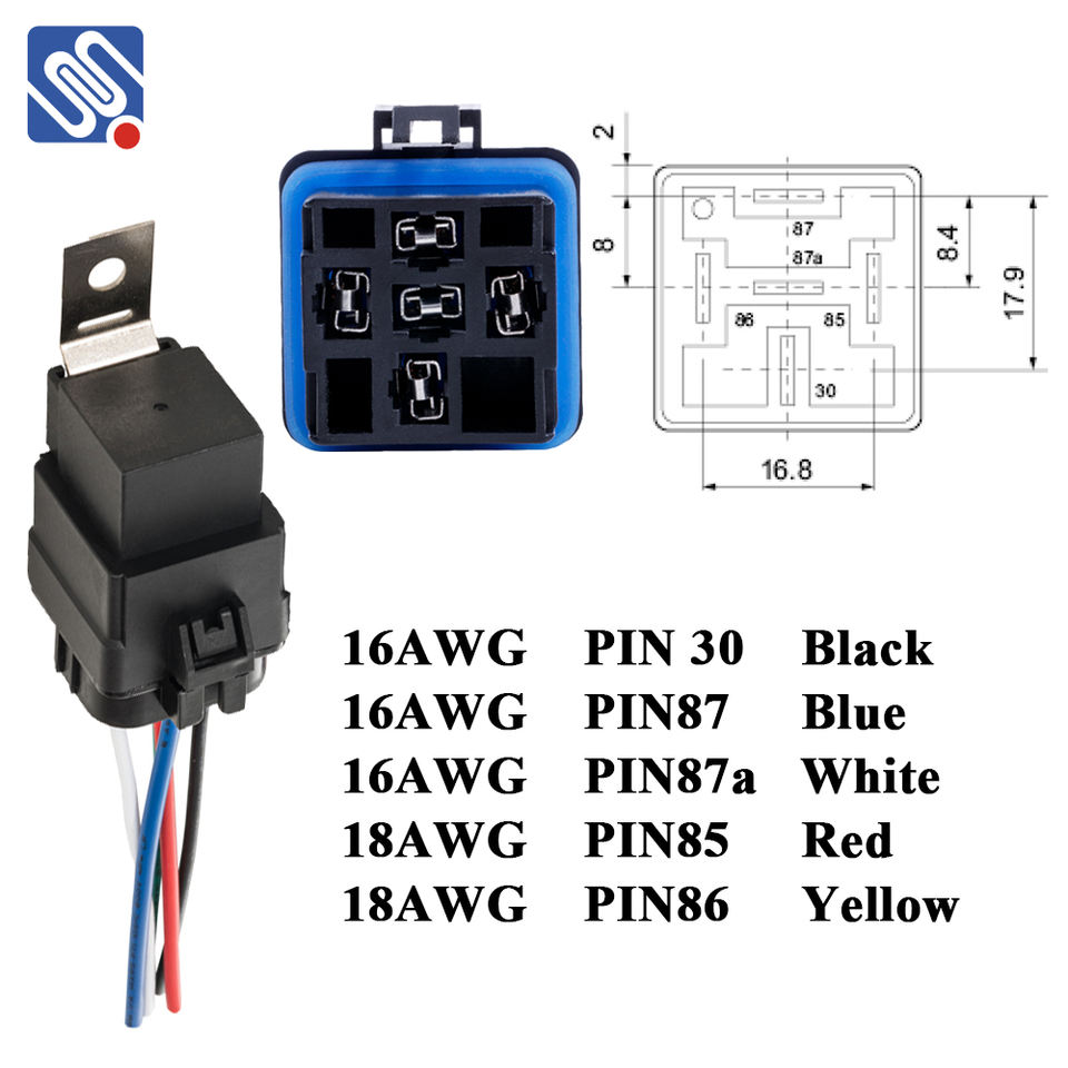 Meishuo MAH3-S-112-C-5 Heavy Duty 40Amp 5-Pin 12V DC Waterproof Auto Relay Miniature Size 10cm Harness Set Car Automotive