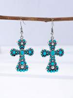 Boucles d'oreilles pendantes bohèmes 2026 Western Till Retro avec pendentif croix en filigrane turquoise pour femmes, bijoux de mode en gros