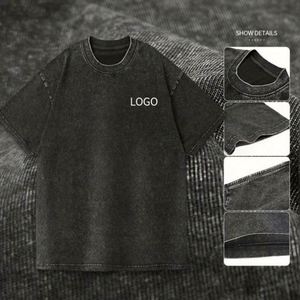 230Gsm Cotton <b>Acid</b> Wash Vintage T Shirt Worn Loose Short Sleeved T-Shirt <b>Dropped</b> Shoulder Oversized Washed Tee T Shirts - Product Image 4