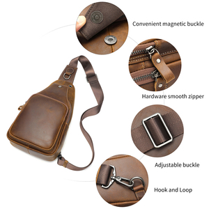 MARRANT <strong>Crazy</strong> Horse Leather Chest Sling Bag with <strong>Earphone</strong> Hole Single Shoulder Backpack Cross Body Bags Men Leather Chest Bag - Product Image 6