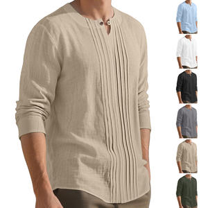 Chemise à manches longues et col rond pour hommes, en coton et lin, respirante, coupe ample, pull-over pour le printemps, l'automne et l'été, vêtements de loisirs - Product Image 2