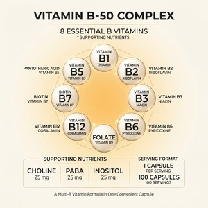 Cápsulas de Complejo B de Alta Potencia con Colina e Inositol, 100 Unidades, Fabricante Mayorista OEM ODM - Product Image 3