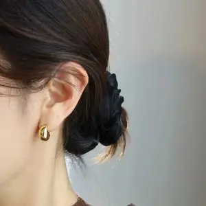 Vintage Chic Chunky Dome Drop Earrings For Women Gold Plated Glossy Waterdrop Teardrop Earring