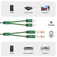 Câble audio 2 RCA vers 2 6,35 mm, cuivre haute pureté, son haute fidélité pour table de mixage et amplificateur, câbles audio RCA AUX