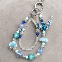Breloque de téléphone ange ailé bleu de luxe, cordon perlé en strass de cristal, perle Shamballa turquoise, bijoux faits à la main, vente en gros