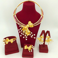 T224D perla de lujo 4 Uds Bowknot flor Brasil italiano 18K Oro africano conjunto de joyería nupcial indio Dubai conjunto de fiesta de boda