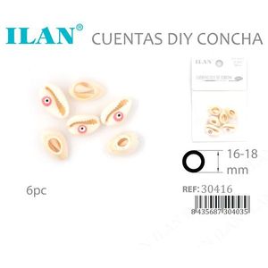 Perles de coquillage Ilan 16-18 mm, motif œil rose, fabrication de bijoux artisanaux, 6 pièces - Product Image 3