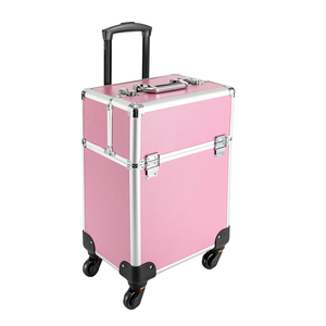 Organizador de Cosméticos Rodante de Aluminio Rosa, Caja de Maquillaje <span class=keywords><strong>con</strong></span> Cajón y Cuatro Bandejas - Product Image 2