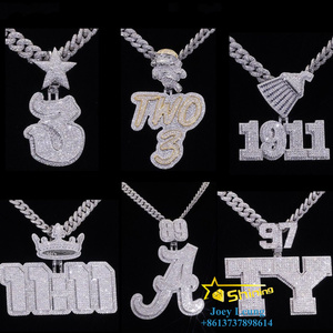 Bijoux pour hommes, testeur de diamants, plaqué or 14 carats, <span class=keywords><strong>argent</strong></span> 925, logo de lettre, chaîne hip-hop, chaîne personnalisée, <span class=keywords><strong>pendentif</strong></span> en moissanite VVS - Product Image 3