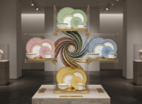 Service de vaisselle en céramique géométrique moderne, assiettes et bols colorés en porcelaine fine, ensemble tasse à café et soucoupe, vente en gros