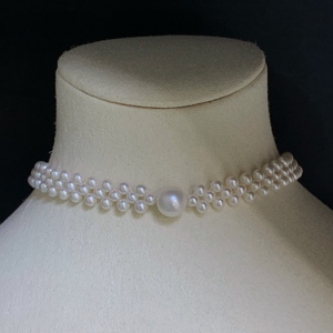 Retro Romantic Bridal Style High-end pendant <b>necklace</b> Hand Woven With Glossy 3-4mm Natural Pearl <b>Delicate</b> Pearl - Product Image 3