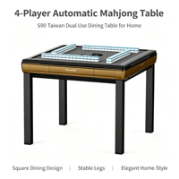 Table de Mahjong automatique S90 style taïwanais à 4 sorties, table de jeu carrée 2-en-1 Mahjong et repas pour usage domestique