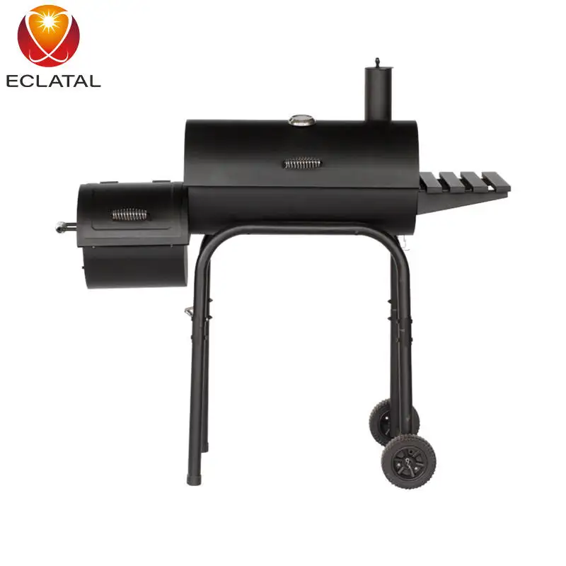 Portable outdoor charcoal bbq grill smoker machine commercial offset charcoal barbecue grill smoker with cover and thermometer