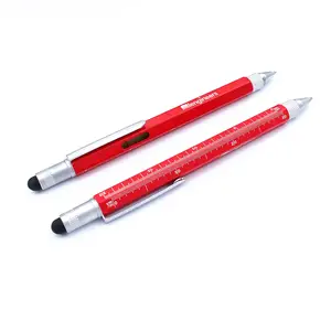 Shenzhen factory red screwdriver ruler stylus pen level 6 in 1 multi tool pens