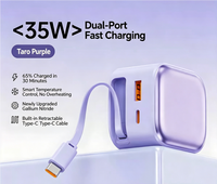Chargeur rapide 35W GaN, adaptateur rapide, tête de charge à double port avec câble de données Type-C rétractable intégré, adapté à l'iPhone