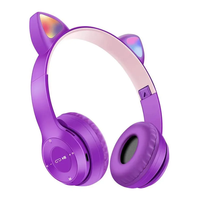 Casque sans fil BT ENC, casque audio stéréo mignon en forme de chat, casque de jeu sportif avec micro, lumières LED, écouteurs pour filles P47M