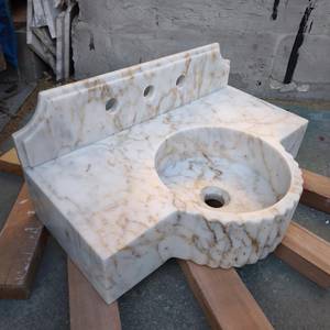 Lujoso Lavabo Integrado de Mármol Calacatta Gold Acanalado, Encimera de Piedra Natural Hecha a Mano, Lavabo Personalizado Duradero - Product Image 2