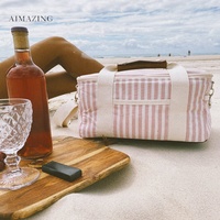 Sac isotherme de plage 24L, sac de pique-nique isotherme 12H avec doublure PEVA anti-fuite, sac de voyage réutilisable pour aliments avec pochette rayée
