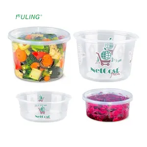 Fuling Pabrik Kustom Bergambar Bulat Sekali Pakai Salad Sup Buah 8 12 24 32 16 Ozmicrowave Aman Mangkuk Plastik dengan Tutup