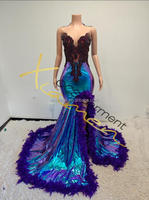 Oc strade Sparkling V-Ausschnitt Lila Strass Geburtstags kleid für Frauen Elegante offene Seite Ballkleid Ballkleider mit Feder besatz