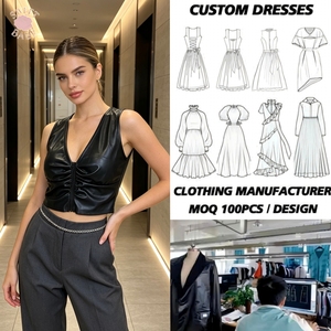 Débardeur court chic pour femme, zippé sur le devant, froncé, sans manches, col en V, coupe ajustée, pour soirées et clubs - Product Image 1
