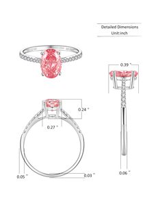 Anillo solitario SGARIT con diamante rosa de laboratorio de corte ovalado de 2 quilates, oro blanco de 14 quilates, cuatro puntas, media pavé, anillo de compromiso y promesa para mujer - Product Image 2