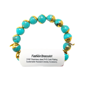 Fashion <b>Beaded</b> <b>Bracelet</b> 316L Stainless Steel PVD <b>Gold</b> Plating Sustainable Resistant Jewelry Accessory - Product Image 2
