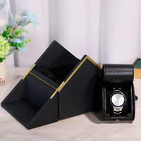Nouveau design de boîte à montres en bois noir avec triangle en métal doré boîte-cadeau de luxe avec emballage de montre unique et pochette de montre à l'intérieur