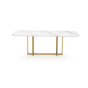 Pmt 02 Wit Top Home Rechthoek Eettafel Gesinterde Stone Rvs Luxe Moderne Gouden Meubelen